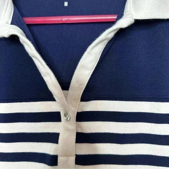 Izod Polo Shirt Sleeveless Collared Striped Blue & White  Size Medium - Picture 3 of 16